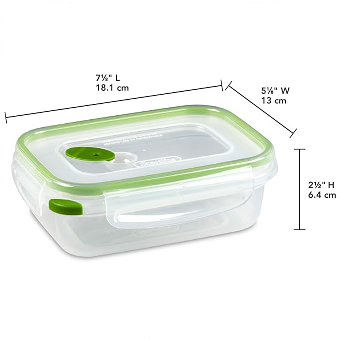Sterilite Ultra-Seal 3.1 Cup Rectangle, Airtight Food Storage Container, Latching Lid, Microwave and Dishwasher Safe, Clear With Green Gasket, 18-Pack