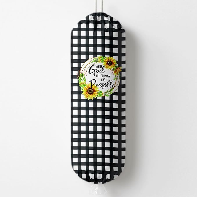 Plastic Bag Holder, with God All Things Are Possible Plastic Bag Holder, Reusable Trash Bags Organizer Home Decor, Christian Inspirational Gift for Women Plastics Bags Holders with Bible Verse