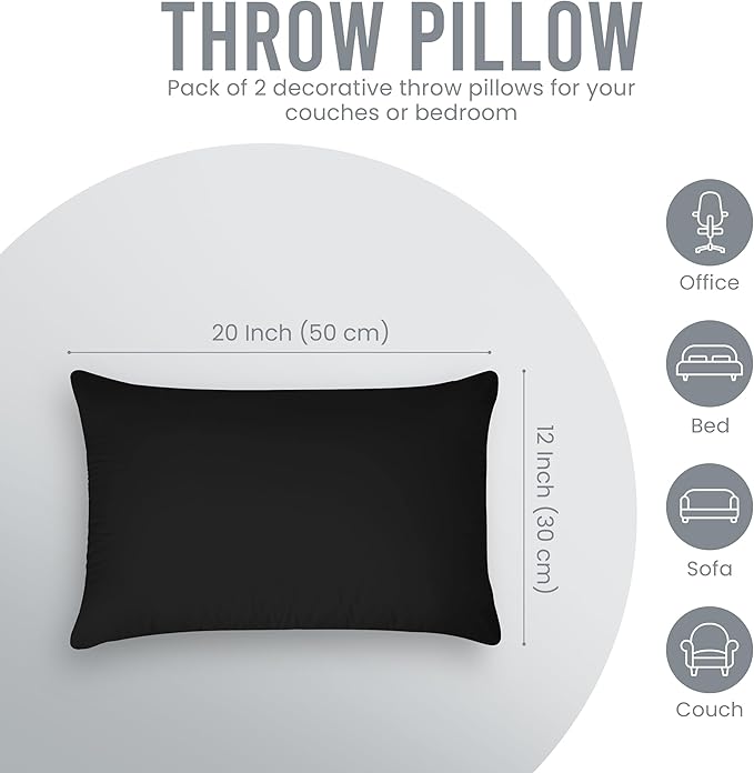Utopia Bedding 12x20 Pillow Inserts, Set of 2, Black – Indoor Decorative Throw Pillows for Bed, Sofa & Couch – Soft, Supportive & Fluffy Cushion Inserts