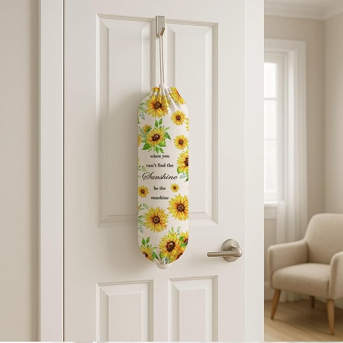 Sunflower Plastic Bag Holder, Inspirational Plastic Bag Holder for Kitchen Essentials, Floral Trash Sack Storage Dispenser for Home Decor, Kitchen Gifts to Women Family Friends Grandma Mom