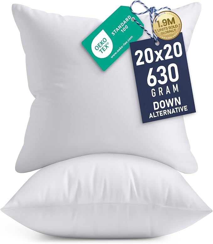 Utopia Bedding Throw Pillows Insert (Pack of 2, White) - 20 x 20 Inches Bed and Couch Pillows - Indoor Decorative Pillow