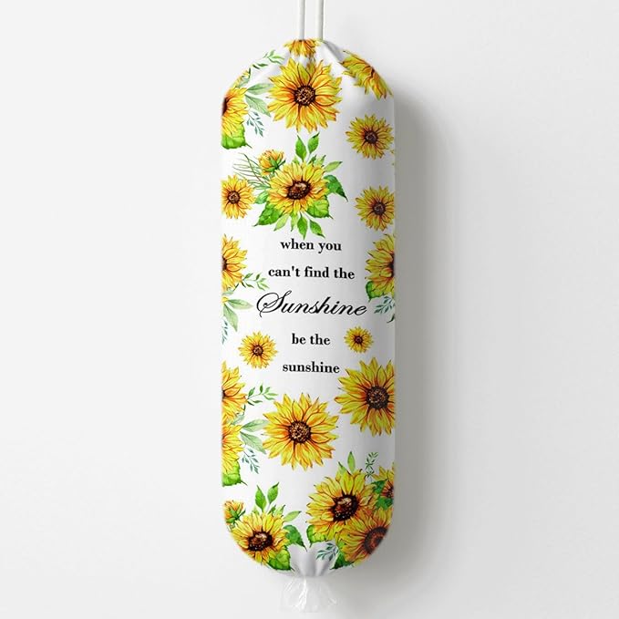 Sunflower Plastic Bag Holder, Inspirational Plastic Bag Holder for Kitchen Essentials, Floral Trash Sack Storage Dispenser for Home Decor, Kitchen Gifts to Women Family Friends Grandma Mom