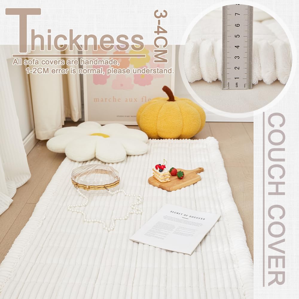 Couch Cover for Dogs Washable, Fuzzy Pet Couch Covers for 3 Cushion Sofa Pet Friendly, Non Slip Sofa Cover (White, 27.6" x 70.9"/70 x 180cm)