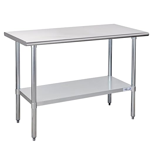 Profeeshaw Stainless Steel Prep Table 48x24 Inch NSF Commercial Work Table with Undershelf Heavy Duty Table for Kitchen Restaurant Home Hotel