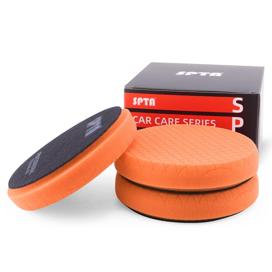 SPTA Orange Light Cut Pad, Buffing Polishing Pads, 3Pcs 5.5 Inch Face for 5 Inch 125mm Backing Plate Compound Buffing Sponge Pads for Car Buffer Polisher Compounding, Polishing and Waxing -X00224Y6O3