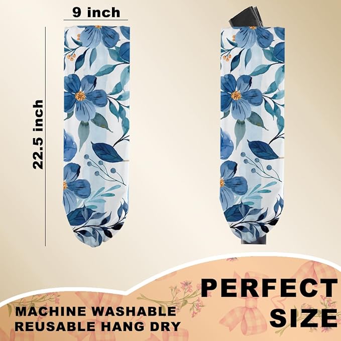 Watercolor Blue Flower Plastic Bag Holder, Wall Mount Grocery Bag Holder for Plastic Bags, Vibrant Floral Reusable Grocery Bags Storage Dispenser for Home Kitchen Decor, Flower Gifts for Women Mom