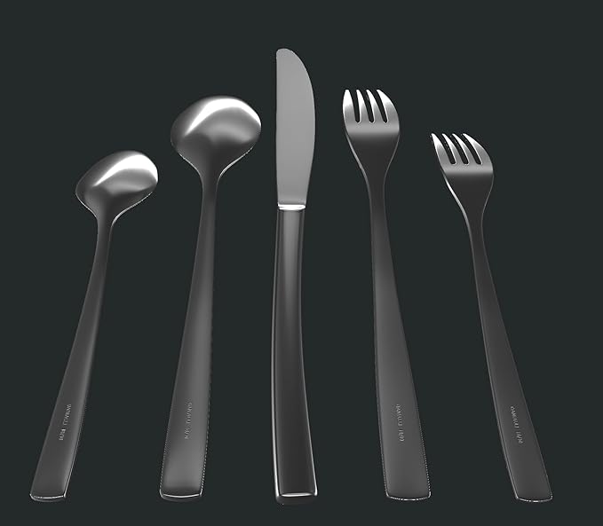 Matte Silverware Set, 18/10 Stainless Steel Satin Flatware, Modern Brushed Finish Cutlery, Dishwasher Safe & Durable, Built to Last (60-Piece, Sleek)
