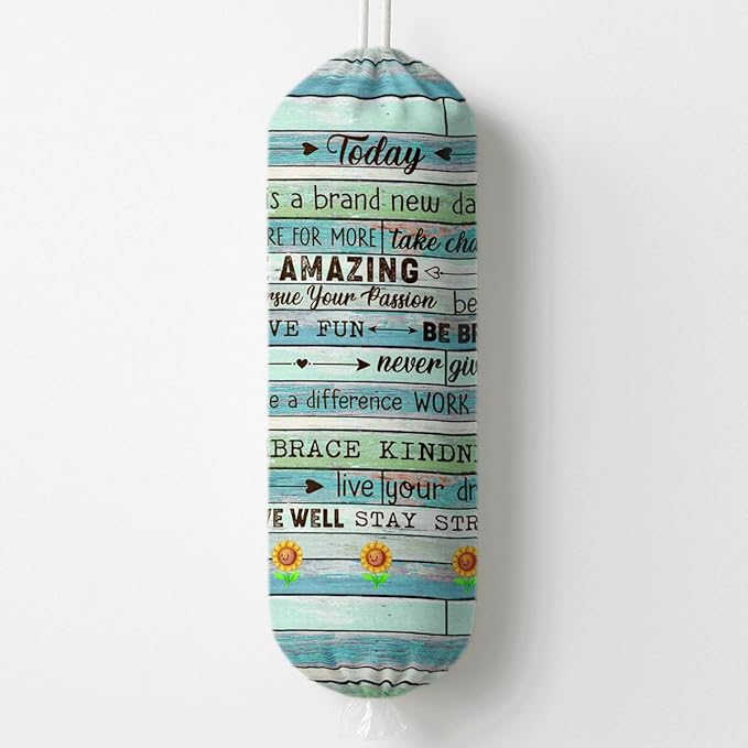 Plastic Bag Holder, Today Is A New Day Quotes Plastic Bag Holder for Kitchen Essentials, Inspirational Trash Sack Storage Dispenser for Home Decor, Kitchen Gifts to Women Family Friends