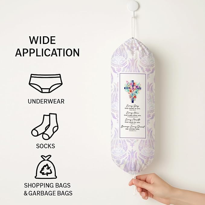 Plastic Bag Holder, Bible Verse Plastic Bag Holder for Christian Decor, Trash Sack for Kitchen Decor, Wall Mount Plastics Bags Storage Container Dispenser, Kitchen Gift to Women Family Friends