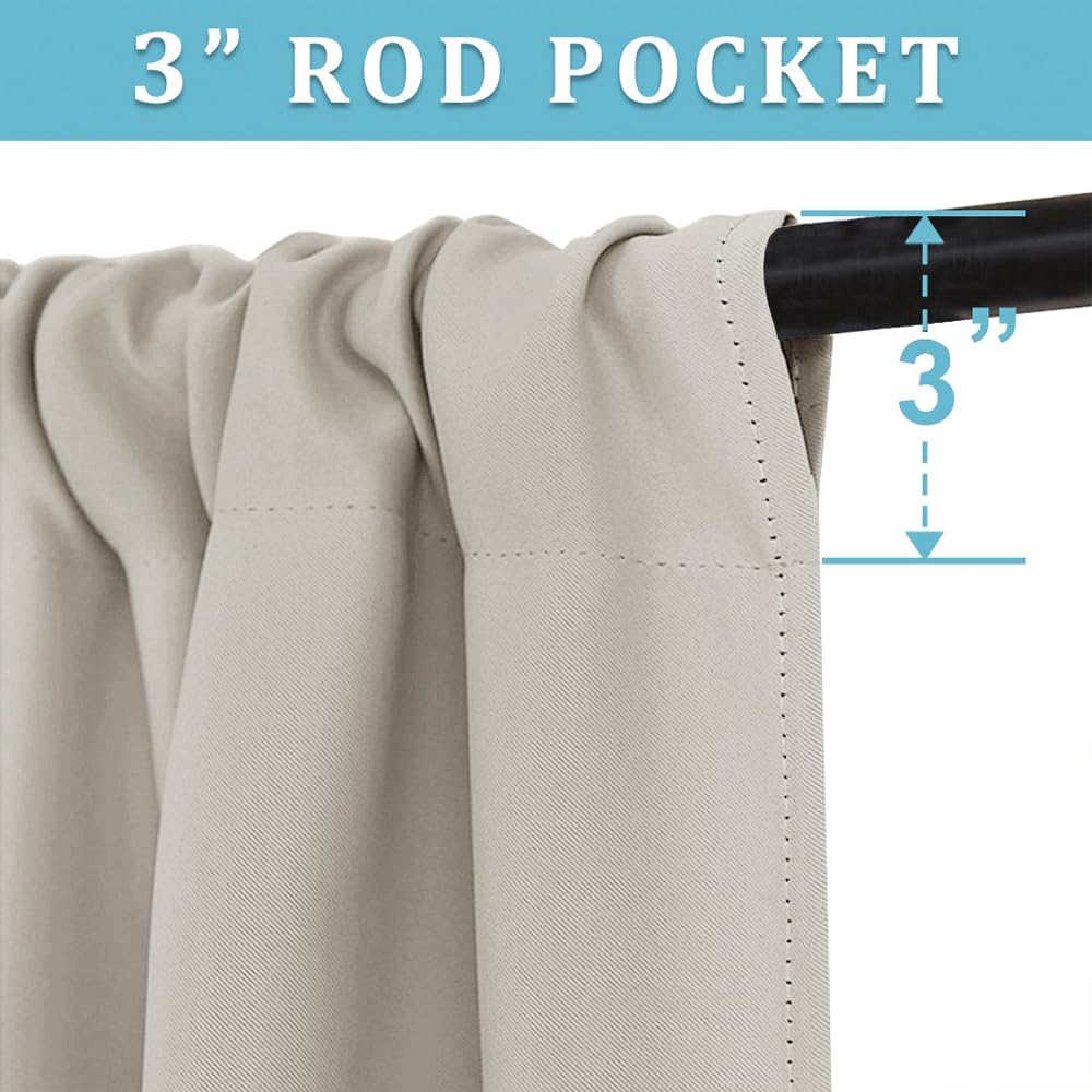 RYB HOME Curtains for Bedroom 63 inches Long, Blackout Thermal Insulating Window Treatment Drapes for Living Room Bathroom Basement Laundry Classroom, W 62 x L 63, Beige, 2 Panels