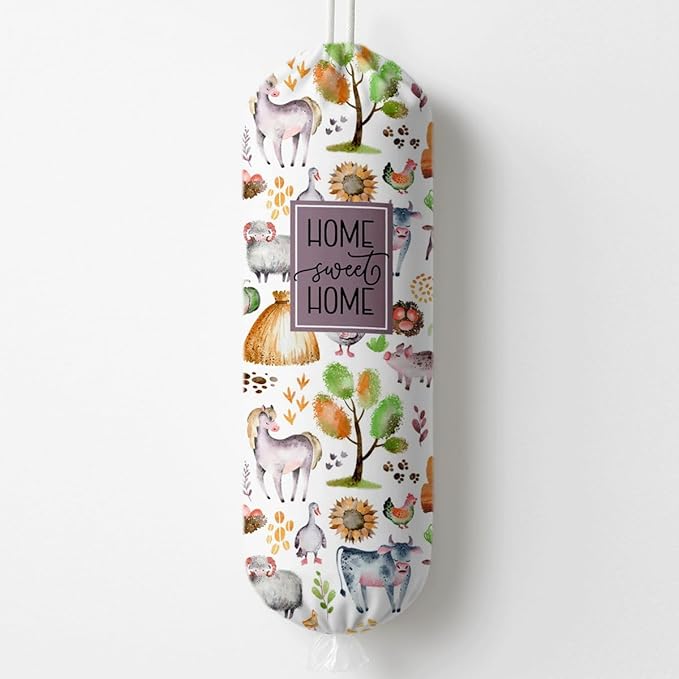 Plastic Bag Holder, Home Sweet Home Plastic Bag Holder, Farm Animals Bags Holders for Grocery Bags Groceries Store, Reusable Plastics Sack Storage Dispenser for Kitchen Decor