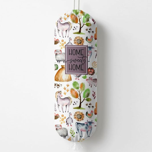 Plastic Bag Holder, Home Sweet Home Plastic Bag Holder, Farm Animals Bags Holders for Grocery Bags Groceries Store, Reusable Plastics Sack Storage Dispenser for Kitchen Decor