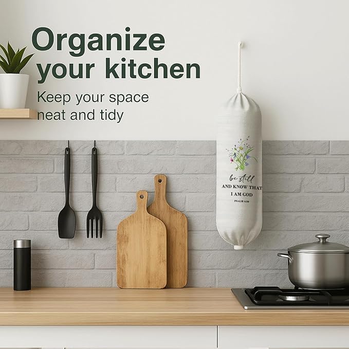 Plastic Bag Holder, Be Still And Know That I Am God Plastic Bag Holder Christian Decor, Reusable Hanging Grocery Bags Organizer, Wall Mount Trash Bags Storage Container Dispensers