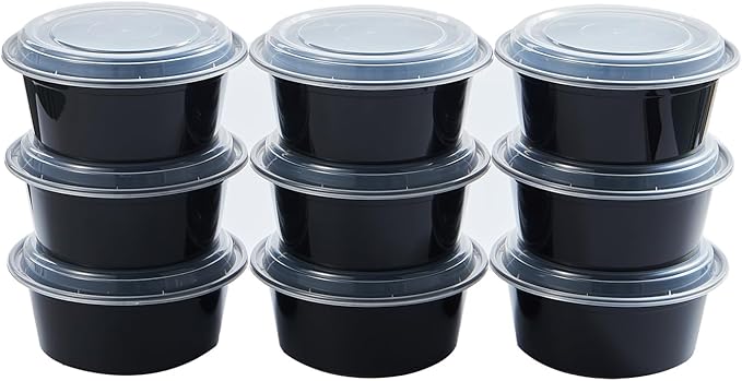 CIAO! Heavy Weight 38oz Injection Molded Microwavable Black Round Food Container with Lid (150/case)