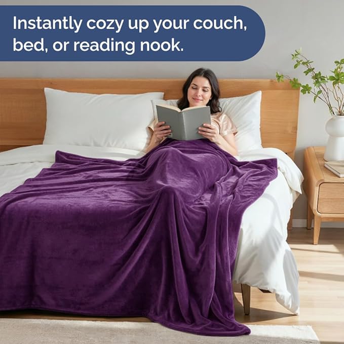 Ultra Soft Fleece Blanket Twin Size - Flannel Fleece Luxury Twin Blanket - Lightweight for Couch Bed Chair - Thick, Warm and Breathable - All Season Cozy Fuzzy, Anti-Static Microplush Bedding, Purple
