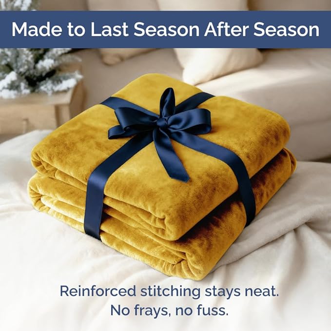 Ultra Soft Fleece Blanket Queen Size - Flannel Fleece Luxury Queen Blanket - Lightweight for Couch Bed Chair - Thick, Warm and Breathable - All Season Cozy Fuzzy, Anti-Static Microplush Bedding, Gold