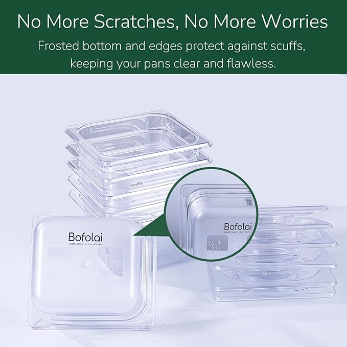 6 Pack food Pans with Lids 1/6 Size, Commercial Food-grade material, Impact-resistant and shockproof, For Salad Bars, Hot Deli Items & Dessert Toppings, Prep Table & Refrigerator Friendly