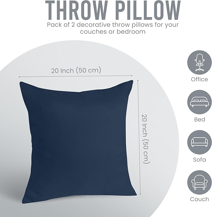 Utopia Bedding 20x20 Pillow Inserts, Set of 2, Navy – Indoor Decorative Throw Pillows for Bed, Sofa & Couch – Soft, Supportive & Fluffy Cushion Inserts
