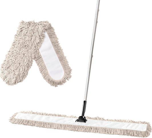 Commercial Dust Mop & Floor Sweeper，48" Industrial Dry Mop with Heavy Duty Long Handle, Premium Cotton Dust Mop Head for Hardwood Floors, Industrial, Commercial, and Residential Cleaning