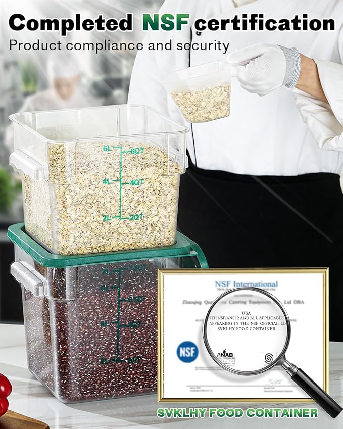 12QT NSF Food Storage Containers: 2 PCS [Food Grade][Hot&Cold Resistant] Commercial Clear Square Food Storage Containers with Scales Handles for Home Restaurant Kitchen Proof Dough(BPA FREE-GREEN N1)