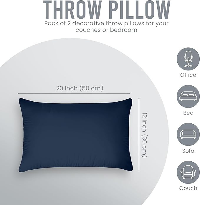 Utopia Bedding 12x20 Pillow Inserts, Set of 2, Navy – Indoor Decorative Throw Pillows for Bed, Sofa & Couch – Soft, Supportive & Fluffy Cushion Inserts