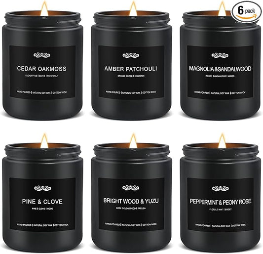 6 Pack Candles for Home Scented, Aromatherapy Candles Gifts Set for Men Candles Set, 42 oz 300 Hour Long Lasting Candles, Gifts for Mens Birthday Christmas Thanksgiving Anniversary Present