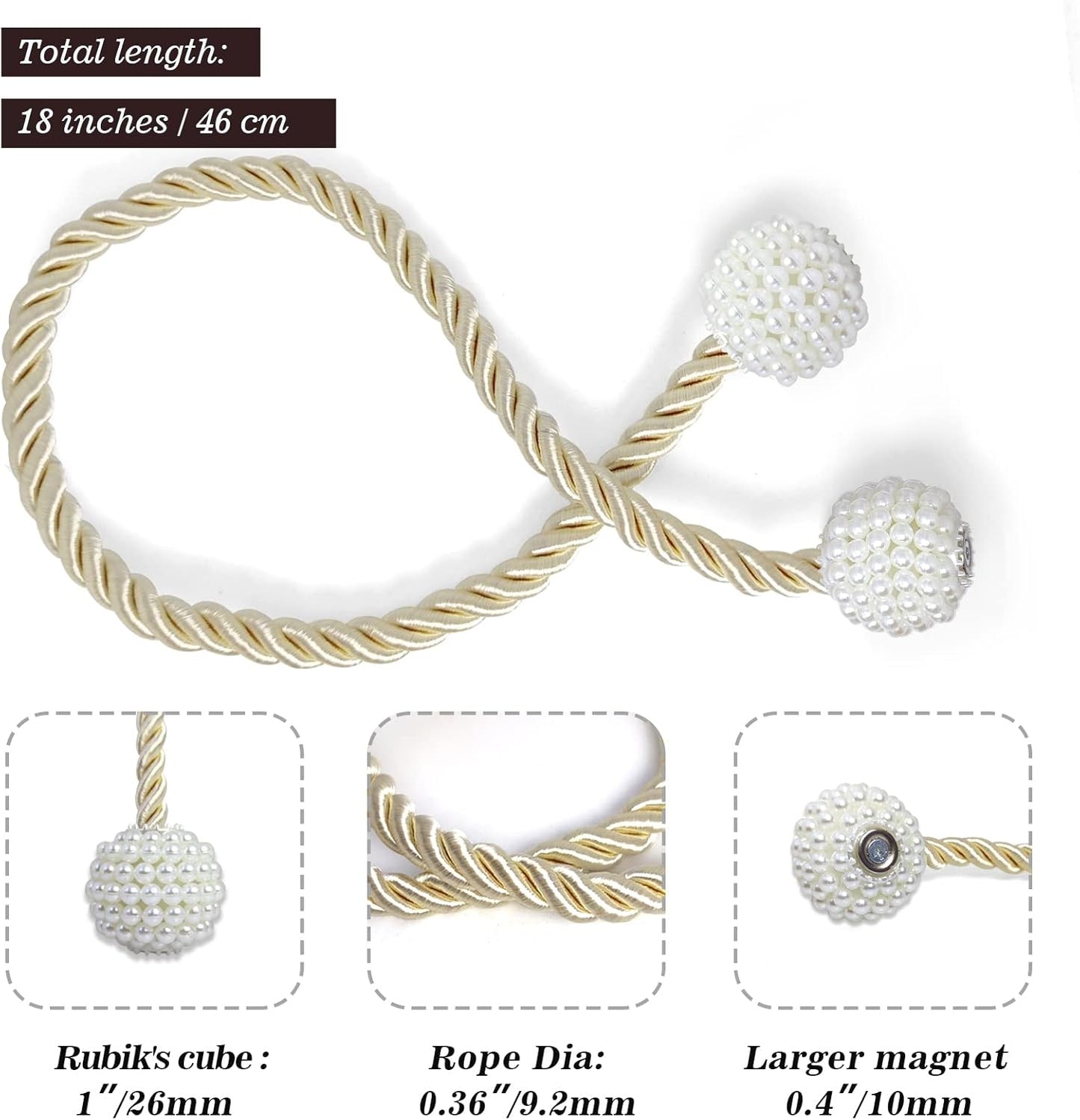 Hion Magnetic Curtain Tiebacks Beige 6 Pack, Curtain Tiebacks Buckles Holdbacks Holders Hooks Clip for Home Bedroom Office Decorative Thick or Thin Curtain