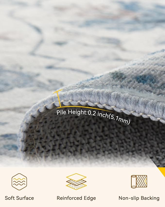 RELEANY Area Rugs 2'x8' Runner Rug Non Slip Washable for Kitchen Hallway Bedroom Beside Laundry Room Bathroom Rug, Floor Carpet, Light Blue Navy Beige Gray White