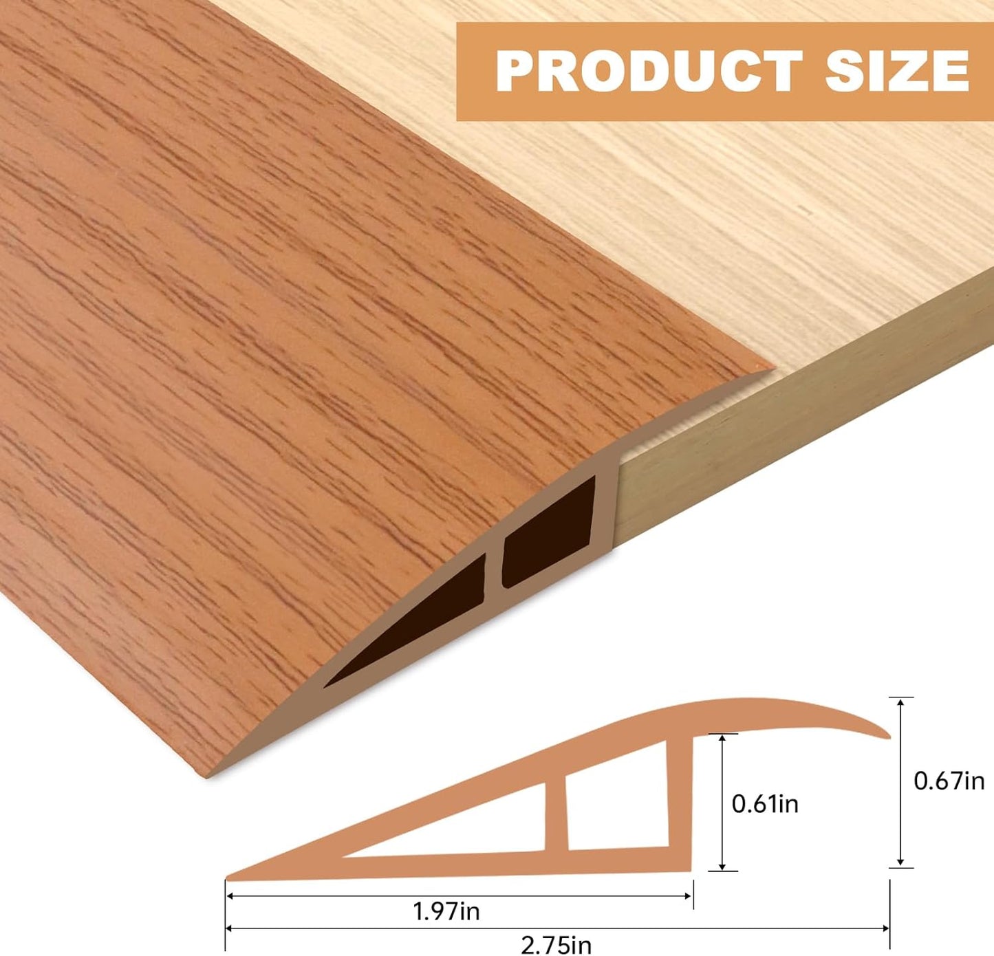 Vinyl Door Threshold Flooring Transition Strip Self Adhesive Carpet Edging Strip for Laminate Doorway Edge Threshold from 2/5" to 3/5" (Yellow Wood Grain, 10 Ft)
