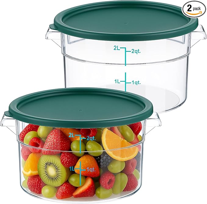 2 Pcs Dough Proofing Bucket with Lid, Round Food Storage Container 2 Qt Dough Bucket Clear Translucent Containers with Green Scale(Green)