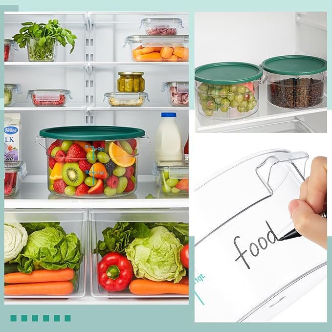 2 Pcs Dough Proofing Bucket with Lid, Round Food Storage Container 2 Qt Dough Bucket Clear Translucent Containers with Green Scale(Green)