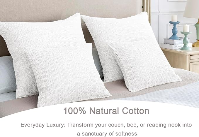 COCOPLOCEUS Off White Pillow Covers 18x18 Throw Pillow Covers Set of 2 Boho Decorative Pillow Shams Stone Washed Cotton Pillowcase for Couch Sofa Chair Bed Car