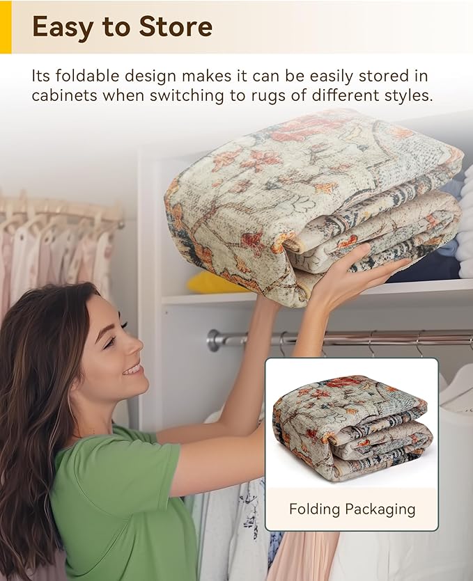 RELEANY Area Rugs 3'x7' Runner Rug Non Slip Washable for Kitchen Hallway Bedroom Beside Laundry Room Bathroom Rug, Floor Carpet, Beige Navy Blue Orange Colorful