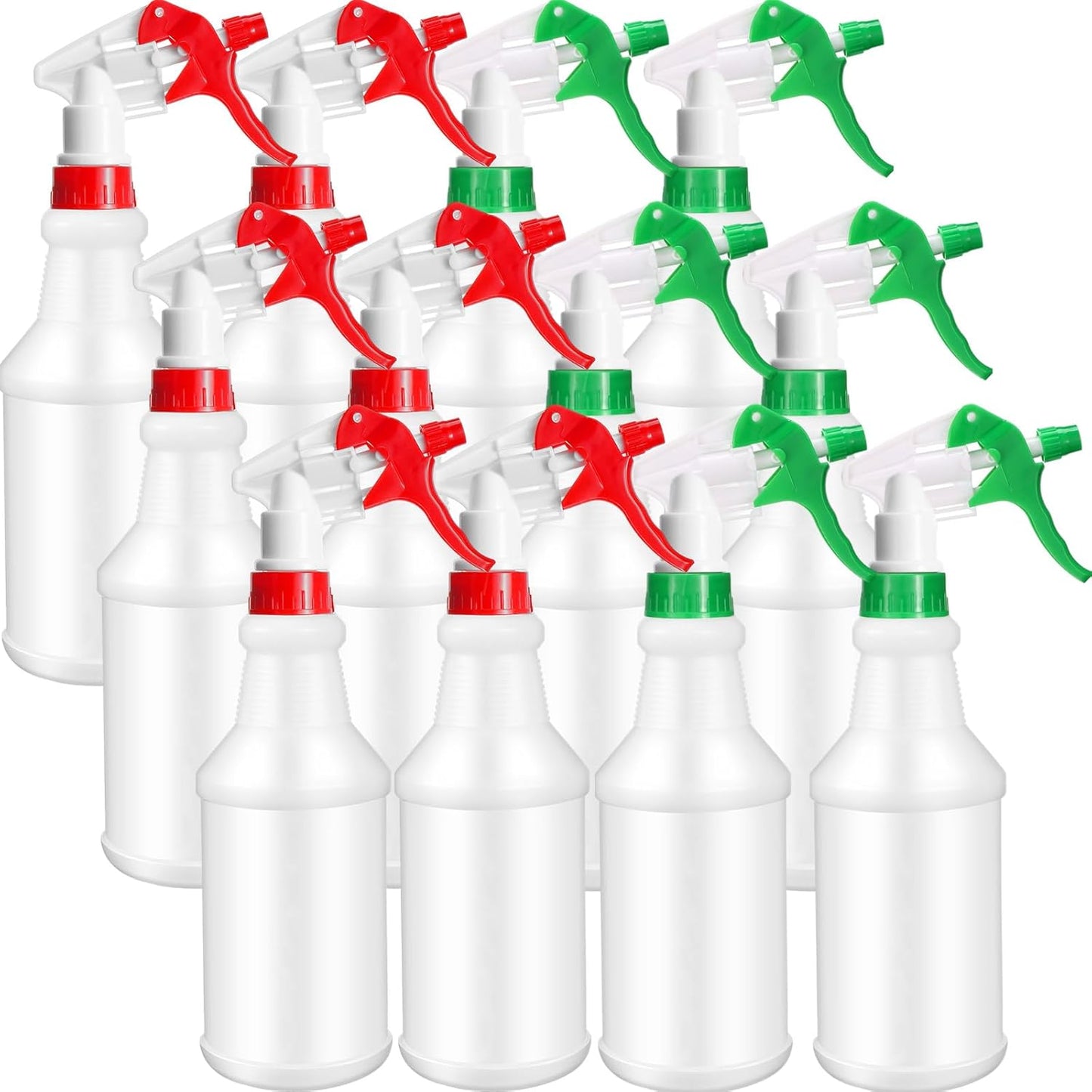 Eccliy 12 Pcs 16 Oz Plastic Spray Bottle, Adjustable Empty Reusable Sprayer for Cleaning, Planting, Water, Bathroom and Kitchen, BBQ, Commercial and Residential(Red, Green,Original)