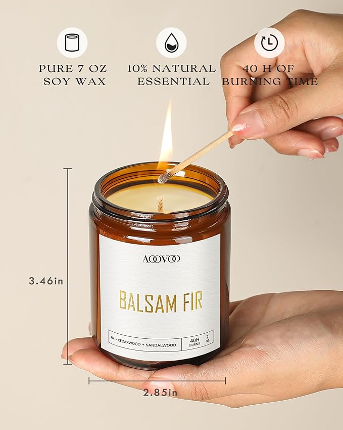 AOOVOO Christmas Candle Set - 4PC Scented Candles, 28 oz Soy Candles, Soy Candle for Home Scented, Balsam Fir/Cedar&Patchouli/Cinnamon&Apple/Vanilla Cake