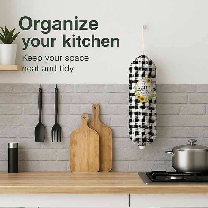 Plastic Bag Holder, Be Still And Know That I am God Plastic Bag Holder, Reusable Trash Bags Dispenser, Christian Kitchen Gifts for Women Inspirational Plastics Bags Holders with Bible Verse