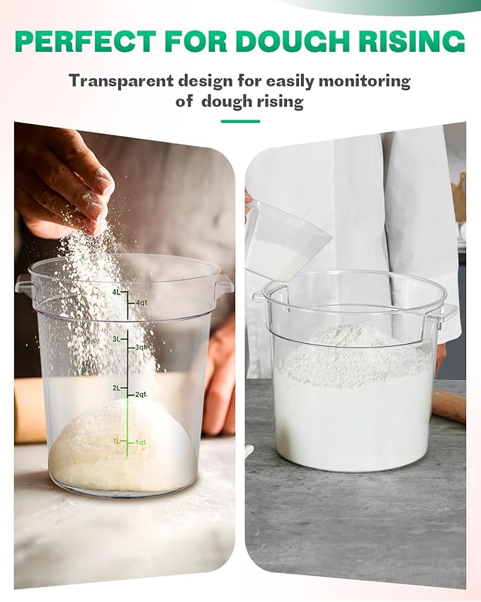 2QT NSF Round Food Storage Containers with Lids: 4 PCS [Total Food Grade][Hot&Cold Resistant] Dough Proofing Container for Pizza, Bread with Measuring Spoons Included(BPA FREE) (GREEN)