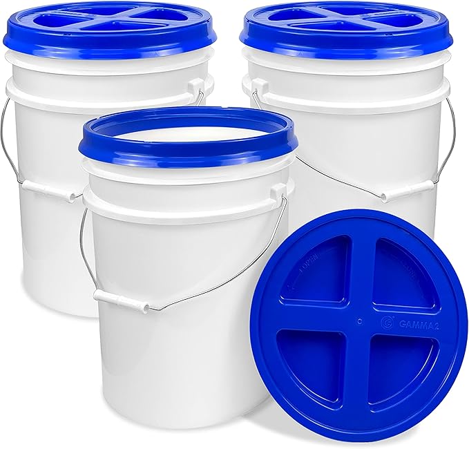 ePackageSupply 5 Gallon White Bucket with Gamma Seal Screw on Airtight Lid | Made in USA | Food Grade | Heavy-Duty | Durable 90 Mil All Purpose Pail | Easy Stack and Store | BPA Free (3 Count), White