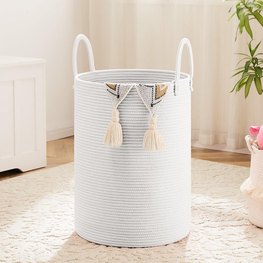Laundry Basket,Woven Cotton Rope Laundry Hamper,40L for Decorative Storage of Dirty Clothes,Toys and Blankets in Bathroom,Baby Room and Living Room