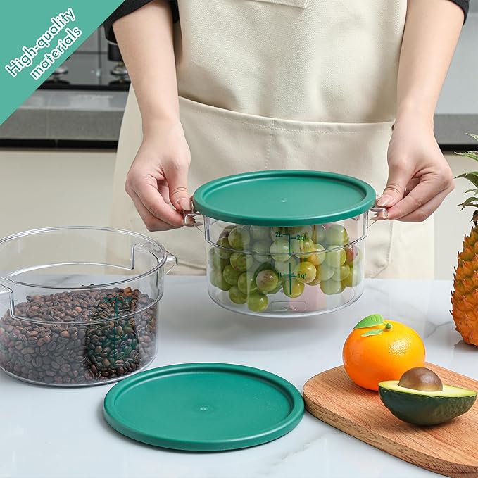 2 Pcs Dough Proofing Bucket with Lid, Round Food Storage Container 2 Qt Dough Bucket Clear Translucent Containers with Green Scale(Green)