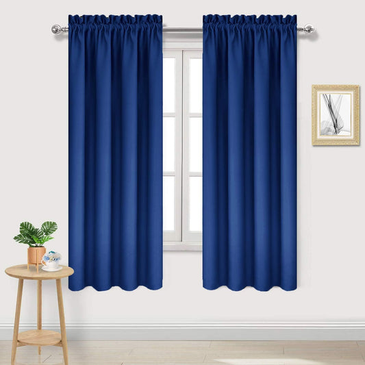 DWCN Blackout Curtains Room Darkening Thermal Insulated Bedroom Curtains Window Curtain Panels, 38 x 63 inches Long, Set of 2 Classic Blue Rod Pocket Drapes