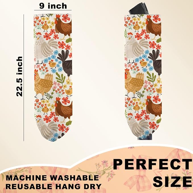 2 Pcs Chicken Plastic Bag Holder, Funny Chickens Grocery Bag Holder for Plastic Bags, Pull Rope Free Adjustment, Floral Grocery Bags Storage Dispenser for Home Kitchen, Chicken Gifts for Women