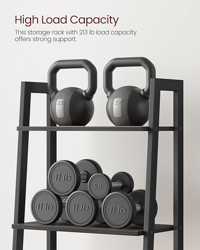 VASAGLE Ladder Shelf, 4-Tier Bookshelf, Storage Rack, Bookcase with Steel Frame, for Living Room, Home Office, Kitchen, Bedroom, Industrial Style, Charcoal Gray and Ink Black ULLS044B04