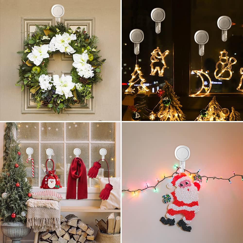 LUXEAR Suction Hooks Powerful Suction Cup Hooks Vacuum Suction Holder Heavy Duty Shower Suction Hooks Glass Door Window Christmas Wreath Hanger Waterproof Suction Hanger for Bathroom Kitchen-6Pack