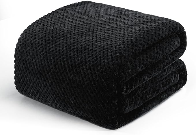 Exclusivo Mezcla Fleece Bed Blanket Twin Size, Super Soft and Warm Blankets for Couch, Sofa and Bed Waffle Textured, Cozy, Fuzzy and Lightweight (Black, 90x66 Inches)