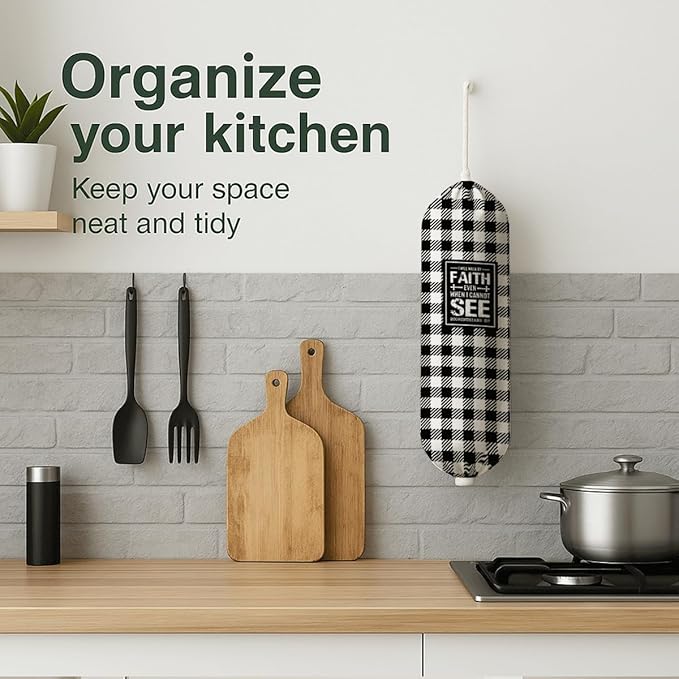 Plastic Bag Holder, I Will Walk by Faith Even When I Cannot See Plastic Bag Holder, Reusable Trash Bags Dispenser, Christian Kitchen Gifts for Women Inspirational Plastics Bags Holders