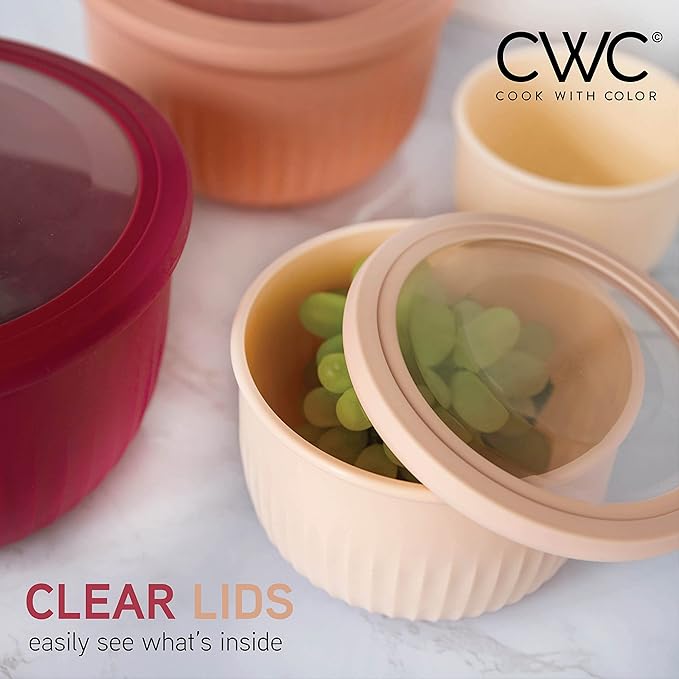 COOK WITH COLOR Prep Bowls with Lids- Wide and Deep Nesting Plastic Small Mixing Bowl Set with Lids, 8 Piece Set - Deep Bowls, Rose