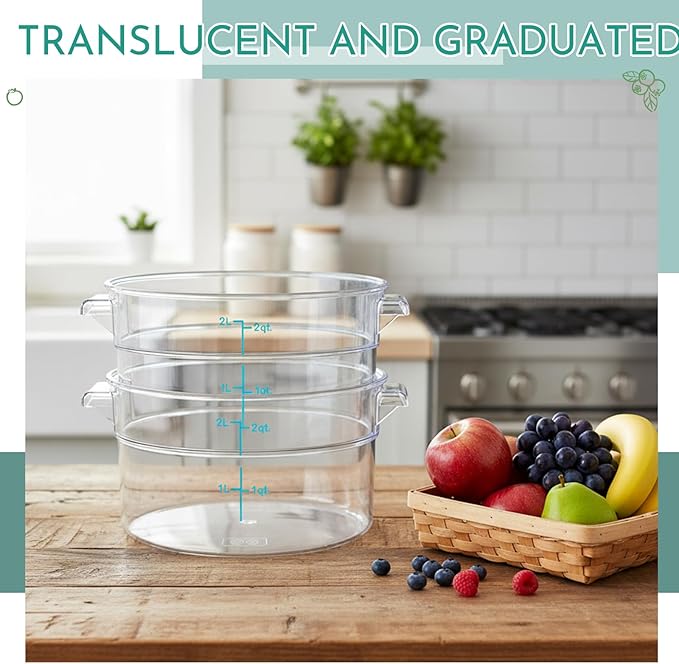 2 Pcs Dough Proofing Bucket with Lid, Round Food Storage Container 2 Qt Dough Bucket Clear Translucent Containers with Green Scale(Green)