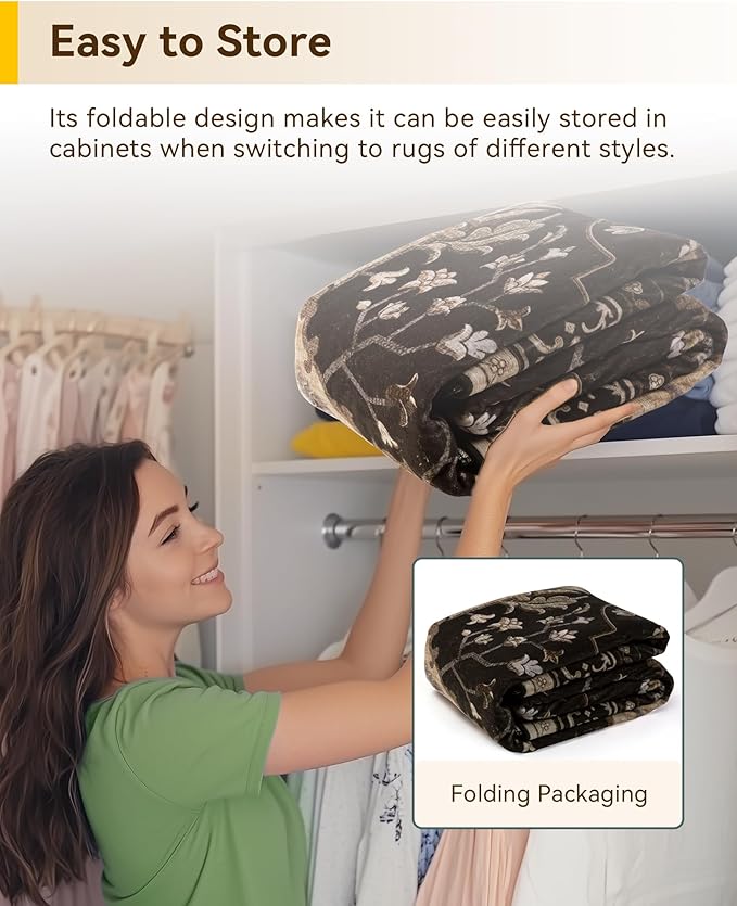 RELEANY Area Rugs 4'x5' Washable Non-Slip, Floral Vintage Distress Print Pattern Medallion Carpet for Living Room Bedroom Dining Room, Black Brown Neutral Dark Tan