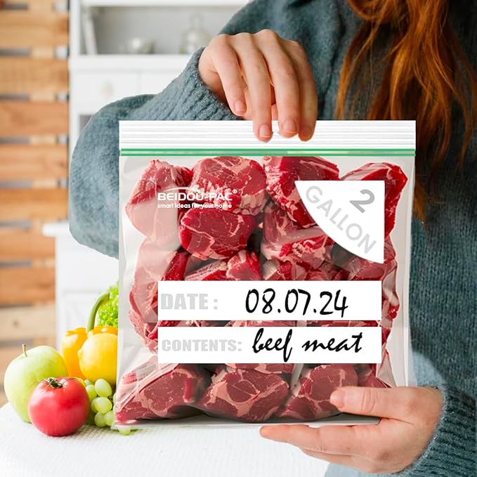 2 Gallon Large Food Storage Freezer Bags, 125 Count | Double Zipper | 13" * 15", Freshness Easy Open Reclosable Clear Plastic Bags